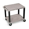 Luxor 18" x 24" x 26" Tuffy Two Shelf Flat Utility Cart With Electrical - Gray With Black Legs