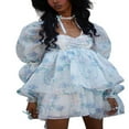 thumbnail image 1 of Robe Princesse à Manches Longues pour Femmes Robe en Tulle à Volants Col Carré Ligne A, 1 of 6