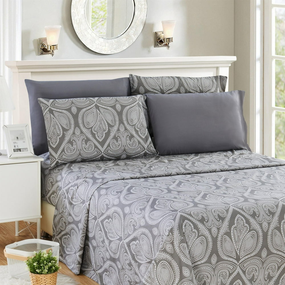 Grey Sheets King Microfiber Bed Sheets Set by Lux Decor Collection