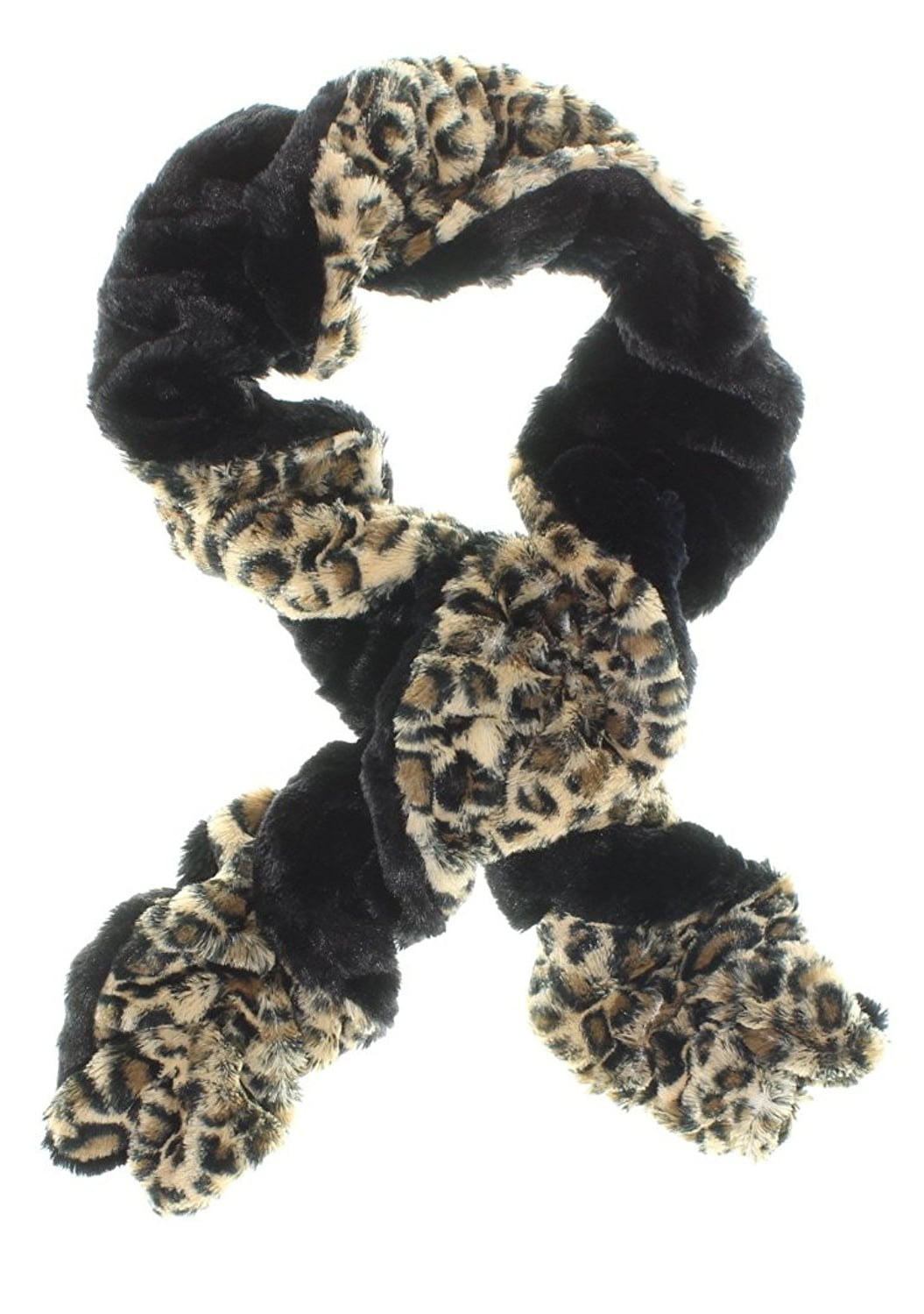 Women Leopard Black Faux Fur Ruched Twist Scarf One Size - Walmart.com ...