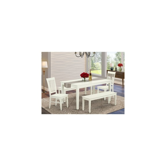 5-Piece Dining Set - Kitchen Table & 4 Chairs/Benches - 36x60 Inch - Linen White