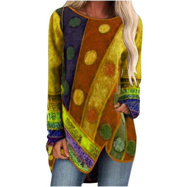 DPTALR T-shirt Imprimé pour Femmes Manches Longues Blouse Col Rond Hauts Décontractés Chandail en Molleton