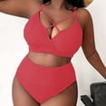 thumbnail image 2 of 2 Piece Swimsuit for Women 2024 Women's Sexy Plus Size Solid Color Suspender High Waisted Bikini Plus Size Swimsuit Womens Pant Suit 4 Swimsuits for Women with Underwire Bra Swimsuits All Red 4XL, 2 of 7