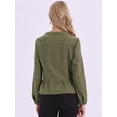 thumbnail image 3 of DARING DIVA Women's Peplum Hem Button Down Collarless Jean Jacket M Army Green, 3 of 6