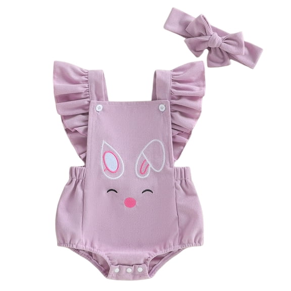 Staki Easter BabyGirl Outfit Chick Overalls Sleeveless Bubble Romper Infant Clothes Girls Jumper Girl 0-18M(Purple,6-12 Months)