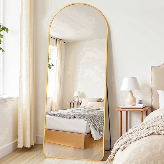 58"x19" Full Length Floor Mirror, Freestanding Standing Mirror with Stand - Arch Full Body Mirror for Bedroom, Living Room, Hallway, Gold (Round Corner)