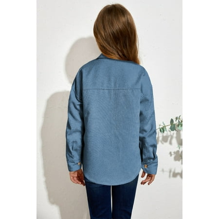 

GCKG Women s Sky Blue Little Girl Pocketed Corduroy Shirt (4Y-5Y)S