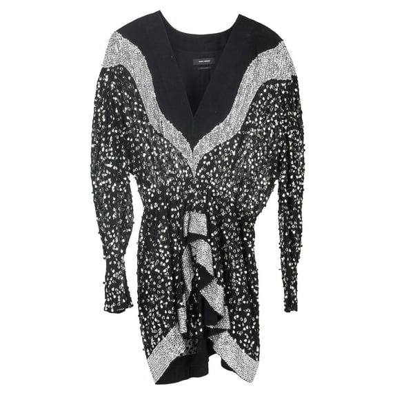 Pre-Owned Isabel Marant Caldes Sequined-Embellished Mini Dress In Black Chiffon