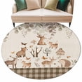thumbnail image 2 of 8ft Washable Large Round Rug, Retro Forest Animal Non-Slip Circle Area Rug for Living Room Dining Room, Brown Deer Bear Hedgehog Bird Butterfly Eucalyptus Leaves Indoor Floor Mat for Home Decor, 2 of 9