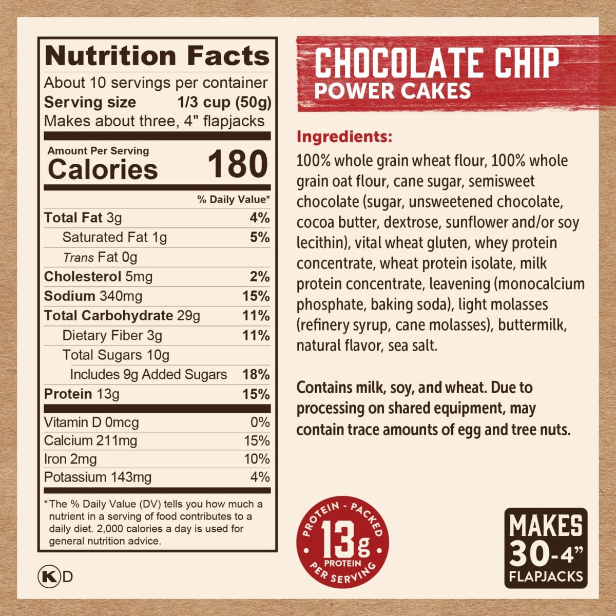 (6 pack) Kodiak Protein-Packed Power Cakes Chocolate Chip Pancake and Waffle Mix, 18 oz Box