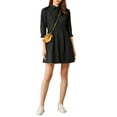 thumbnail image 3 of INSPIRE CHIC Women's Shirt Dress 3/4 Sleeve Button Down Mini Dresses S Black, 3 of 9