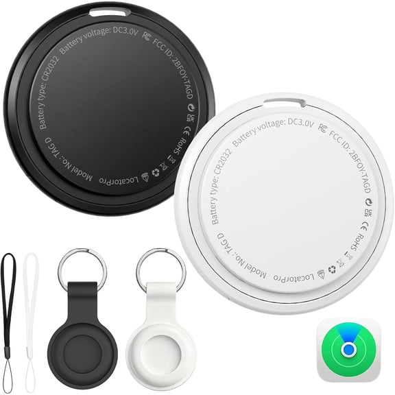 PEISAINOX AirTag Bluetooth Key Tracker, Compatible with iOS Find My (iOS Only), Replaceable Battery, Silicone Case and Keychain Included, Used for Luggage, Bags and Wallet, 2 Packs
