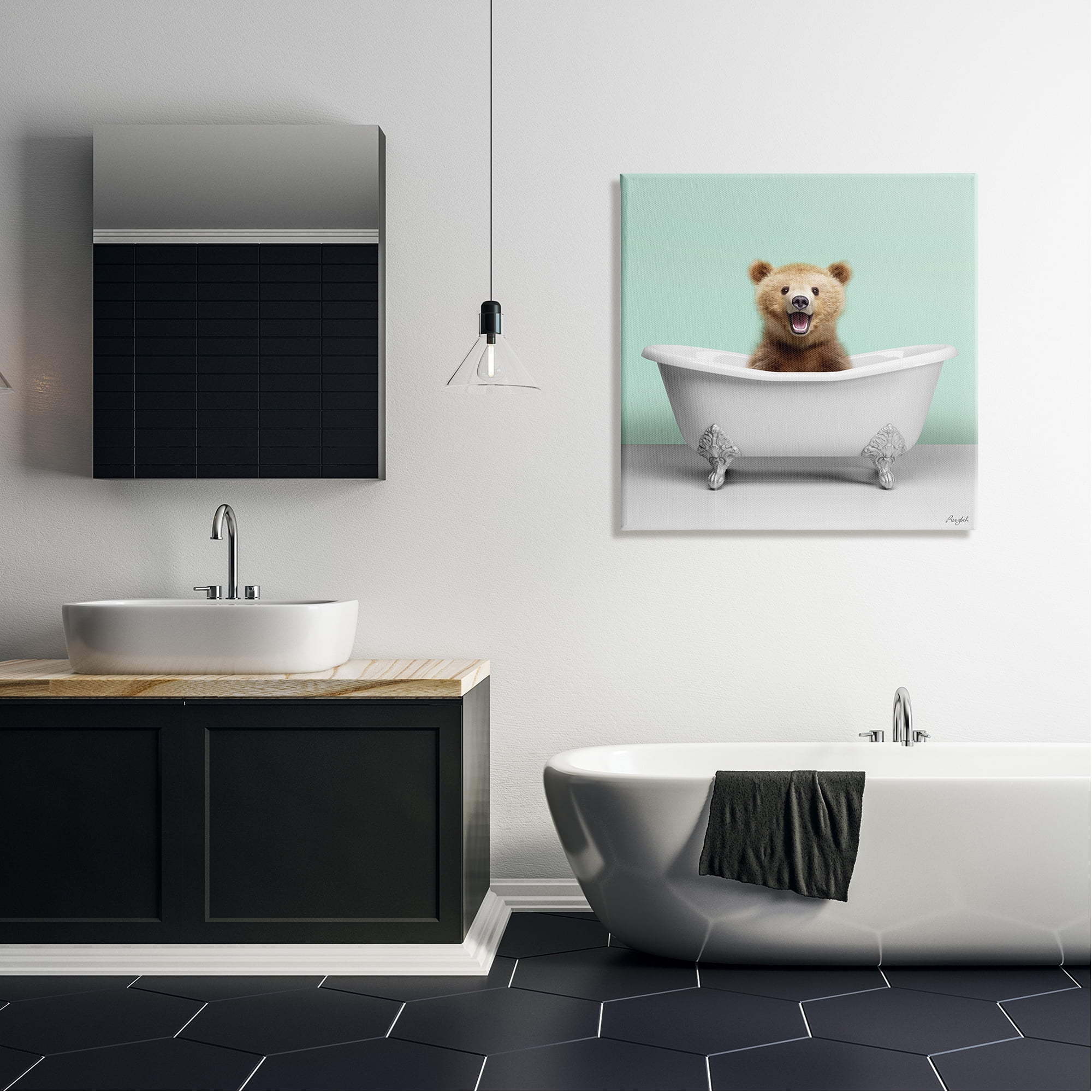 Stupell Industries Bear Cub in Bathtub Animals & Insects Painting Gallery Wrapped Canvas Art Print Wall Art, 30 x 30