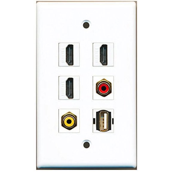 RiteAV - 3 HDMI 1 Port RCA Red 1 Port RCA Yellow 1 Port USB A-A Wall Plate