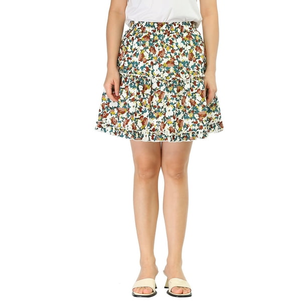 Unique Bargains Women S Floral Print Stretch Elastic High Waist A Line Skater Skirt Walmart Com Walmart Com