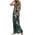 thumbnail image 2 of Gaecuw Jumpsuits for Women Summer Sleeveless Cold Shoulder Spaghetti Strap Backless Overall Square Neck Band Collar Striped Printed Onesie One Piece Outfits Pants High Waisted Wide Leg Summer Romper, 2 of 4