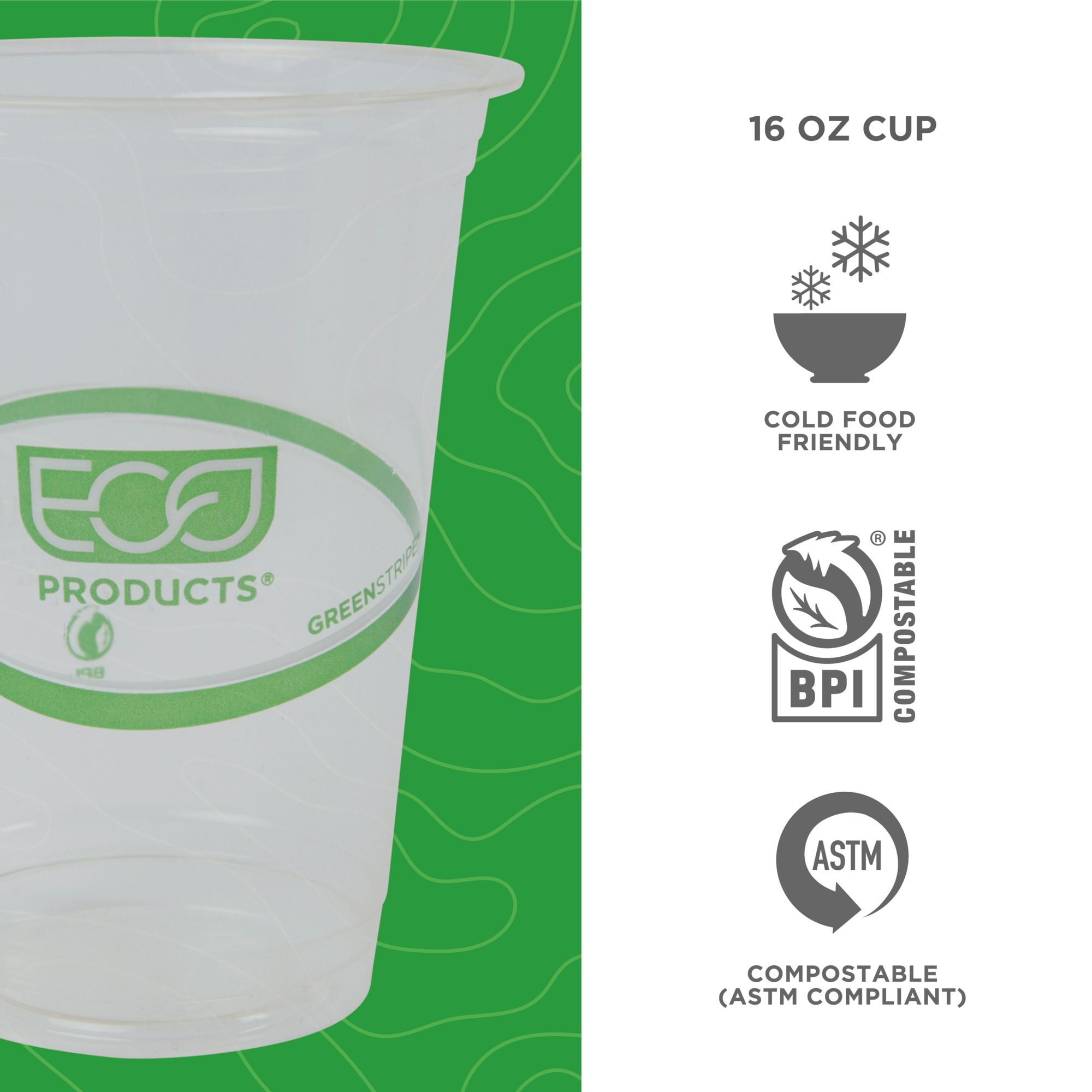 Eco-Products PLA GreenStripe Renewable & Compostable 16OZ Cold Cup, 20CT
