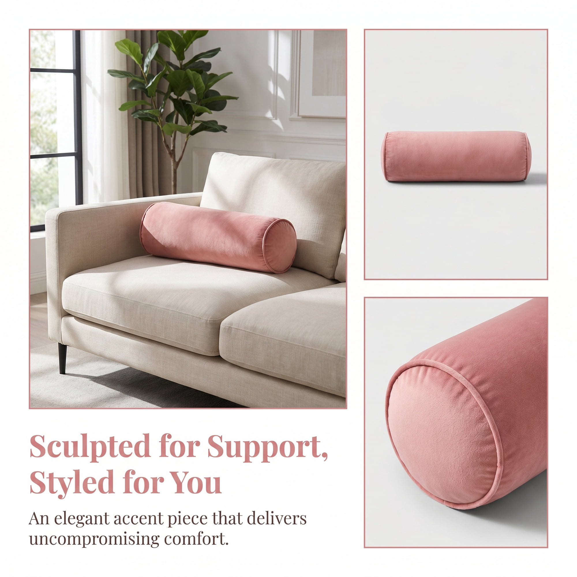 Unique Bargains Lumbar Support Wool Pillow for Back Support Nude Pink 19.7"x6.7"