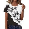 thumbnail image 3 of Craaazy Casual Womens Floral & Paisley Print Henley Top Crewneck Short Sleeve Pleated Front Loose Fit Top for Summer Gifts, 3 of 8