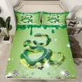 thumbnail image 2 of Snake Bed Sheets Set Green Sequin Fluid Art Sheets,Crystal Diamond Sheet Set Twin,Little Dragon Fitted Sheet Tropical Wildlife Reptile Room Decor, 2 of 7