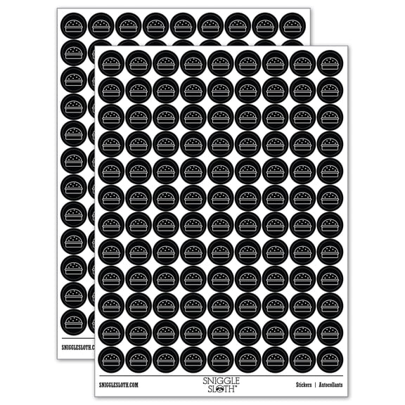 Hamburger Outline Fast Food 200  Round Stickers - Black - Gloss Finish - 0.50" Size