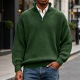 thumbnail image 2 of TOUMENY Men Sweater Stand Collar Long Sleeve Solid Casual Loose Warm Pullover Fall Winter Fashion Half Zip Knit Tops Army Green XXXL, 2 of 7