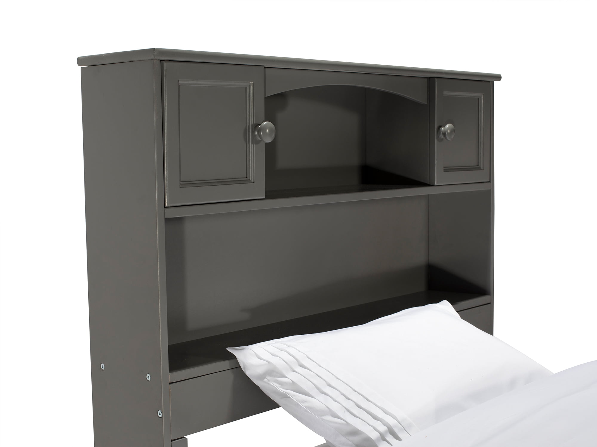 AFI Newport Twin Solid Wood Foundation Bed with Storage Headboard, Grey