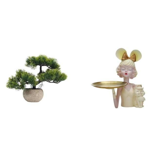 Colección De Bonsáis Artificiales, Planta De Resina Con Maceta, Estatua De Niña, Bandeja Para Llaves, Decoración De Arte Moderno, Figura Creativa Para Centros De Mesa, Dormitorio O Entrada.