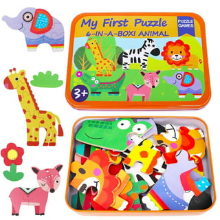 Quercetti Smart Puzzle Farm two-sided magnetic puzzle game. One side  features 12 fun and friendly animal magnets. The other side is a brightly  colored magnetic board that is great for open ended