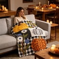thumbnail image 3 of Fall Plaid Patchwork Throw Blanket 27" x 39" Autumn Pumpkin Flower Pattern Soft Flannel Quilt for Sofa Couch Bed Thanksgiving Home Holiday Decor Display, 3 of 6