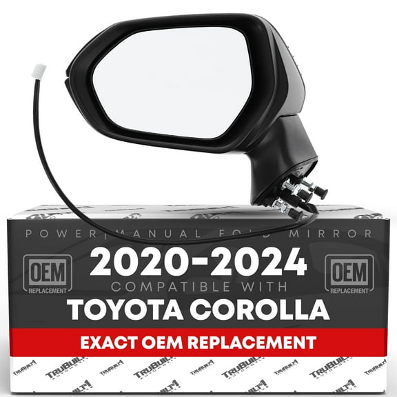 Driver Side Mirror Replacement - Compatible with 2020-2024 Toyota Corolla Sedan - Power Adjustment, Manual Folding, Flat Glass - Black, 5H3P - OEM 8794012F80, 8794002916, 8794002928, TO1320391