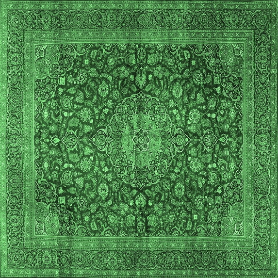 Ahgly Company Indoor Square Medallion Emerald Green Traditional Area Rugs, 4' Square