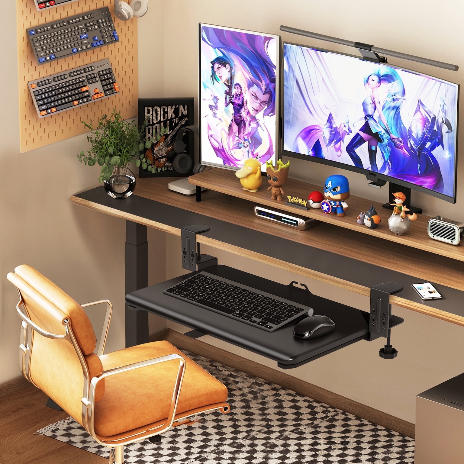 TAVR Furniture Adjustable Keyboard Tray Under Desk Pull Out with C-Clamp, 20x13 inch Keyboard & Mouse Tray, Black