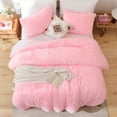 Sprinday 3Piece Shaggy Plush Duvet Cover Set，King Size Pink Fuzzy