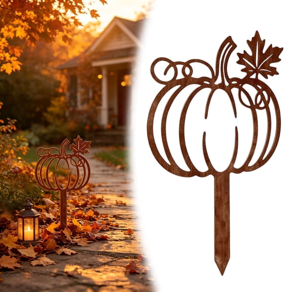 Fall Outdoor Decor, Rustic Metal Pumpkin Garden Stake, Rustic Autumn Harvest Decorative Yard Signs, Weather‑Resistant Fall Harvest Halloween Thanksgiving Outdoor Lawn Decoration