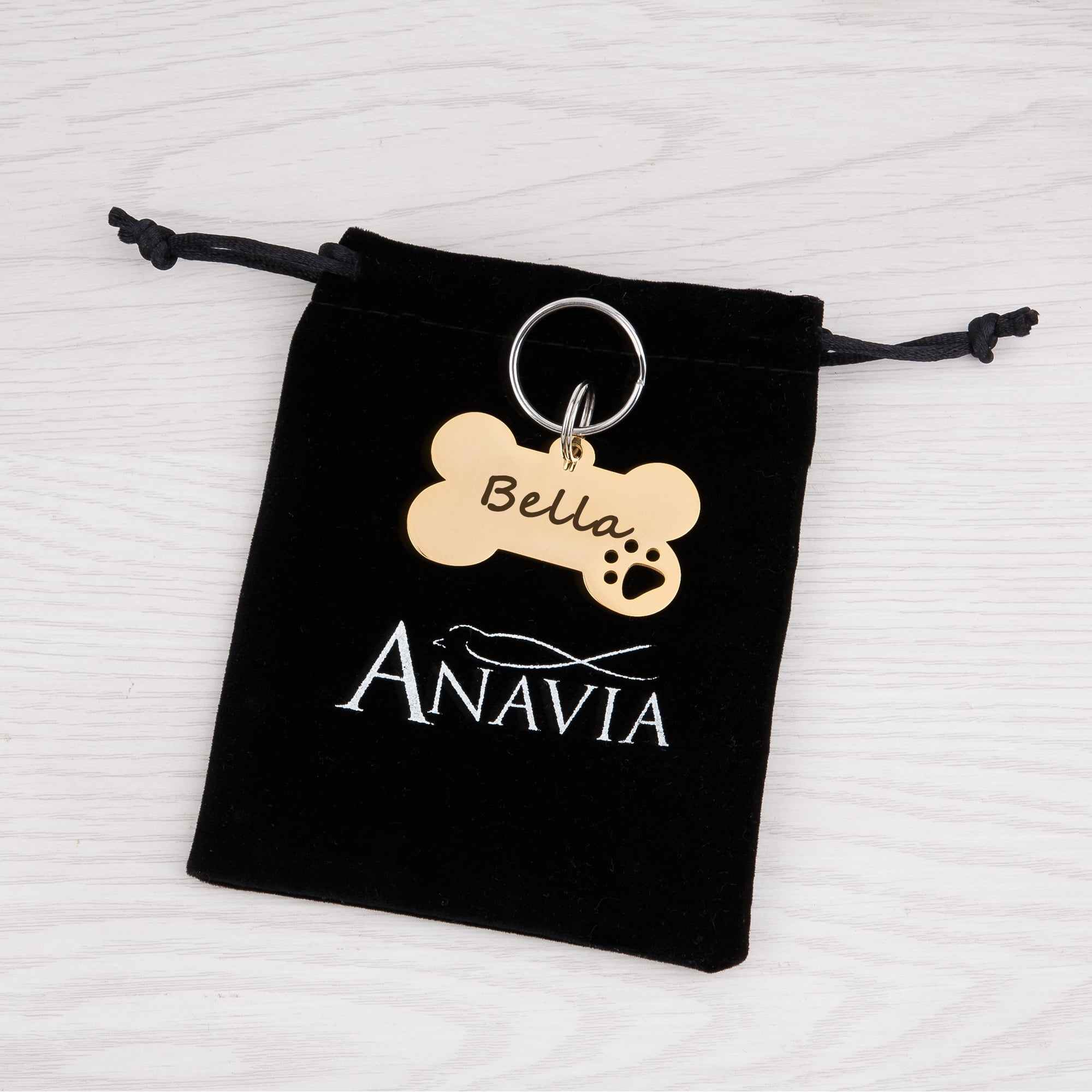 Anavia Stainless Steel Personalizable Bone Hollow Paw, All Occasion Engraved Dog ID Tag, Gold, L