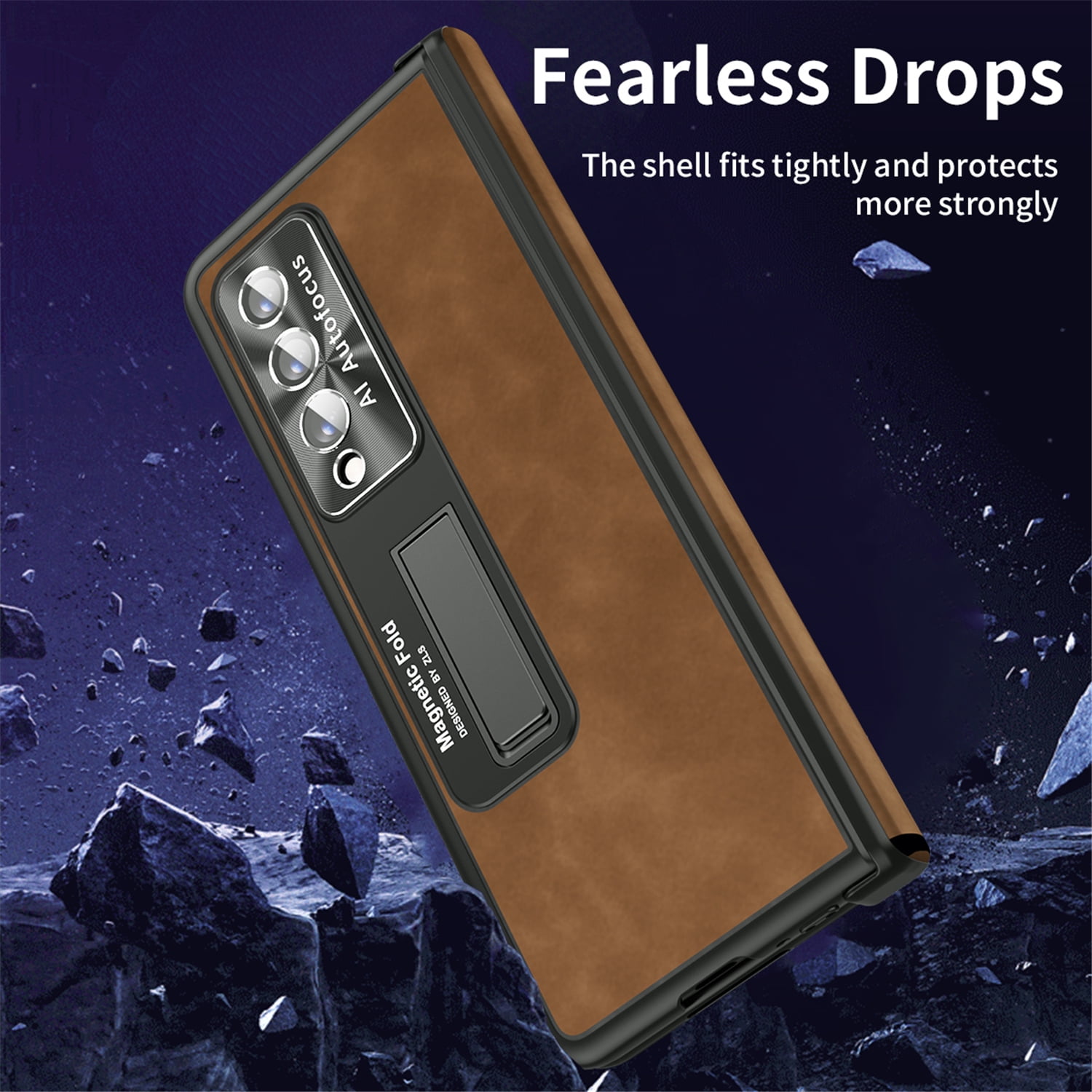 Tarise All-inclusive Cover Case for Samsung Galaxy Z Fold 4 5G 2022, Wireless Charging Camera Lens Protector Screen Protector Magnetic Hinge Protection Drop-Proof Shockproof Kickstand Case, Brown