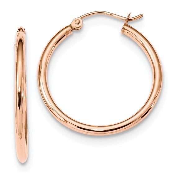 10k Rose Gold 2mm Polished Hoop Earrings - 1.1 Grams - Measures 26.4x25.25mm Wide 2mm Thick