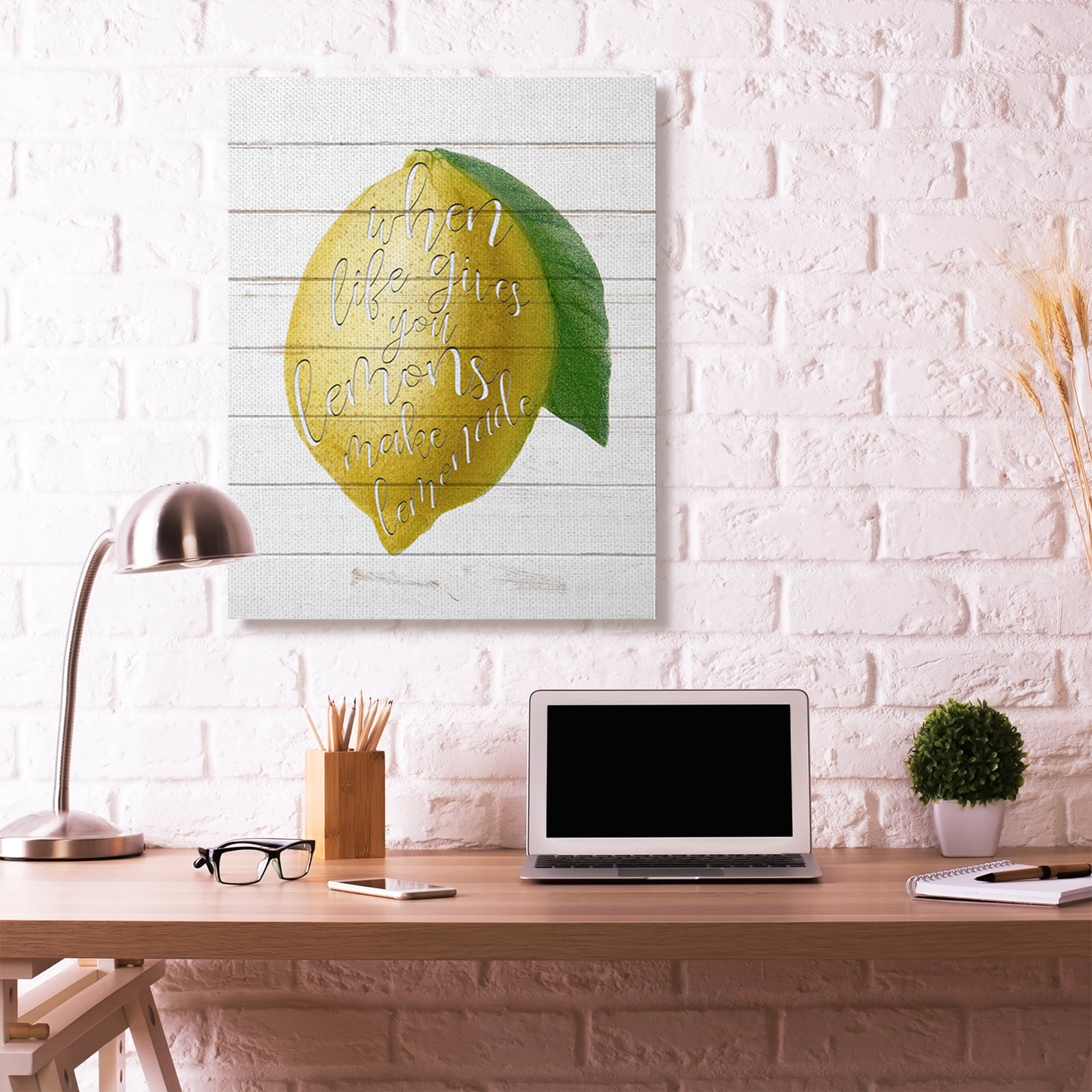 Stupell Home Décor Lemons to Lemonade Wood Textured Inspirational Word Design Canvas Wall Art by Ann Bailey