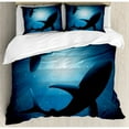 thumbnail image 3 of Shark Duvet Cover Set Twin Size, Silhouette of the Fishes Swimming at Twilight Night Moon Mystic Magical Sea Scenery, Decorative 2 Piece Bedding Set with 1 Pillow Sham, Dark Blue, by Ambesonne, 3 of 3