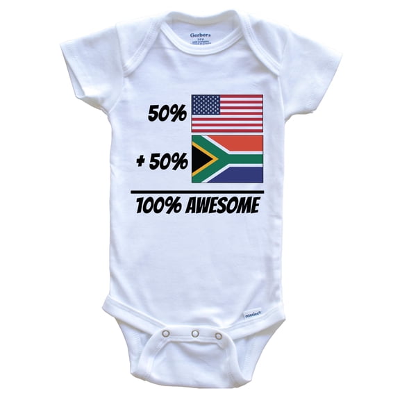 50% American Plus 50% South African Equals 100% Awesome Cute South Africa Flag Baby Bodysuit, 0-3 Months White