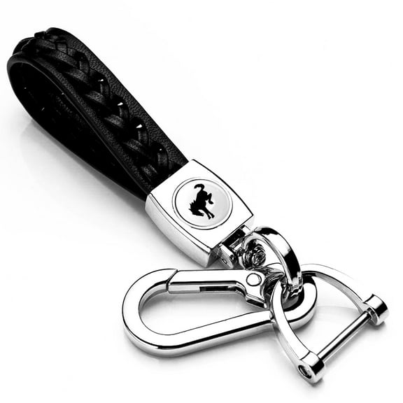Ford Bronco in White Braided Rope Style Genuine Black Leather Key Chain