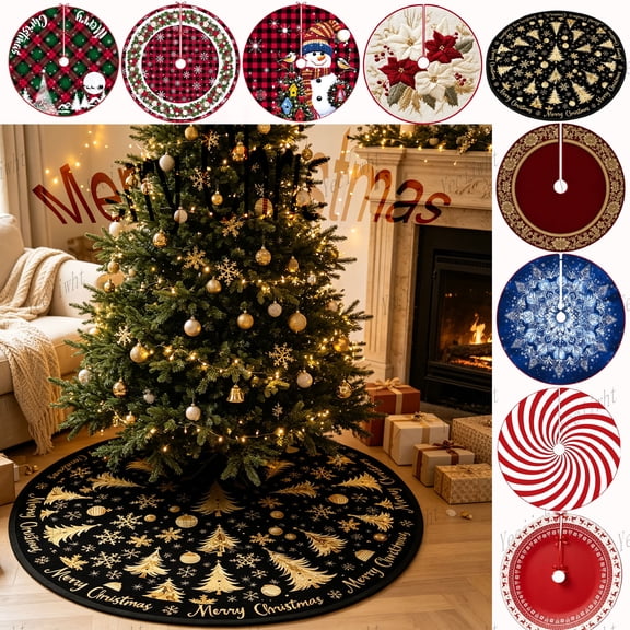 Yeciiwht Christmas Tree Skirt – 24in Black Tree Collar Soft Fabric Tree Base Cover Xmas Tree Skirt for Tree Decorations, Holiday Decor