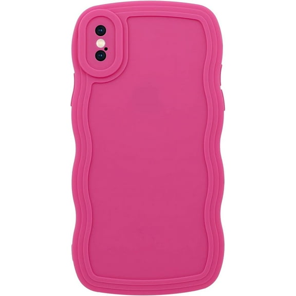 Phone Case for iPhone X/iPhone Xs, Solid Color Curly Wave Frame Soft TPU Bumpers Back Phone Cover for iPhone X/iPhone Xs (5.8 inch), Cute iPhone Case for Women Girls, Rose Red