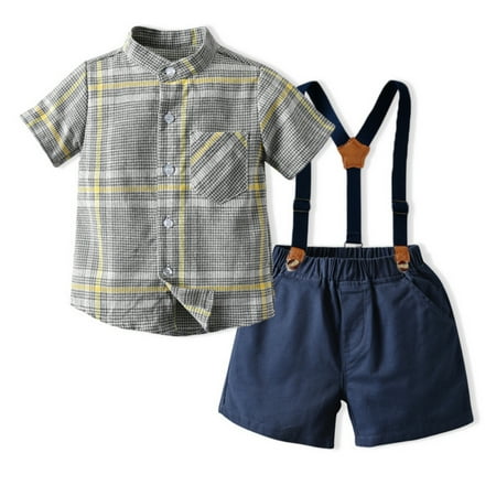 

Uccdo 2Pcs Kids Toddler Boys Shirt + Suspender Shorts Outfit Set Baby Summer Clothes 2-7T