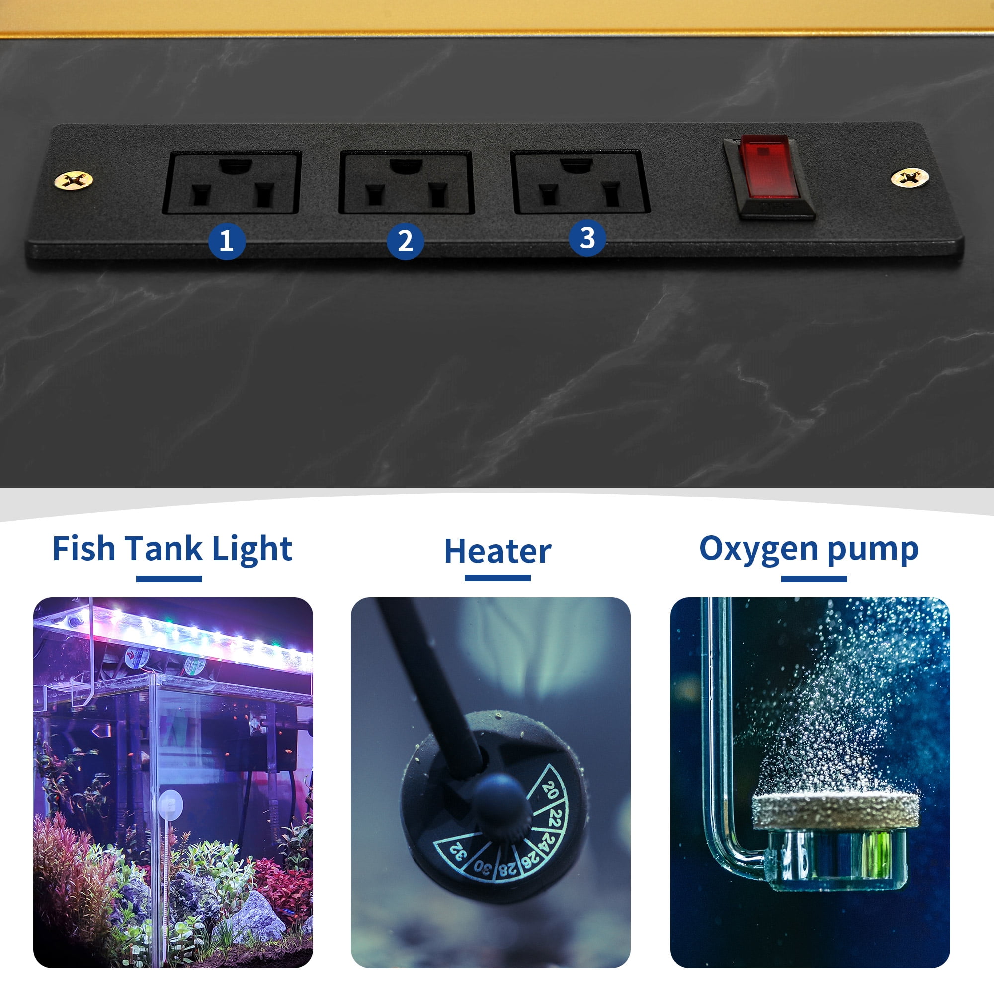 Dextrus 55-75 Gallon Aquarium Stand with Power Outlets, Cabinet for Fish Tank Accessories Storage - Heavy Duty Metal Fish Tank Stand, 865LBS Capacity, Black & Gold