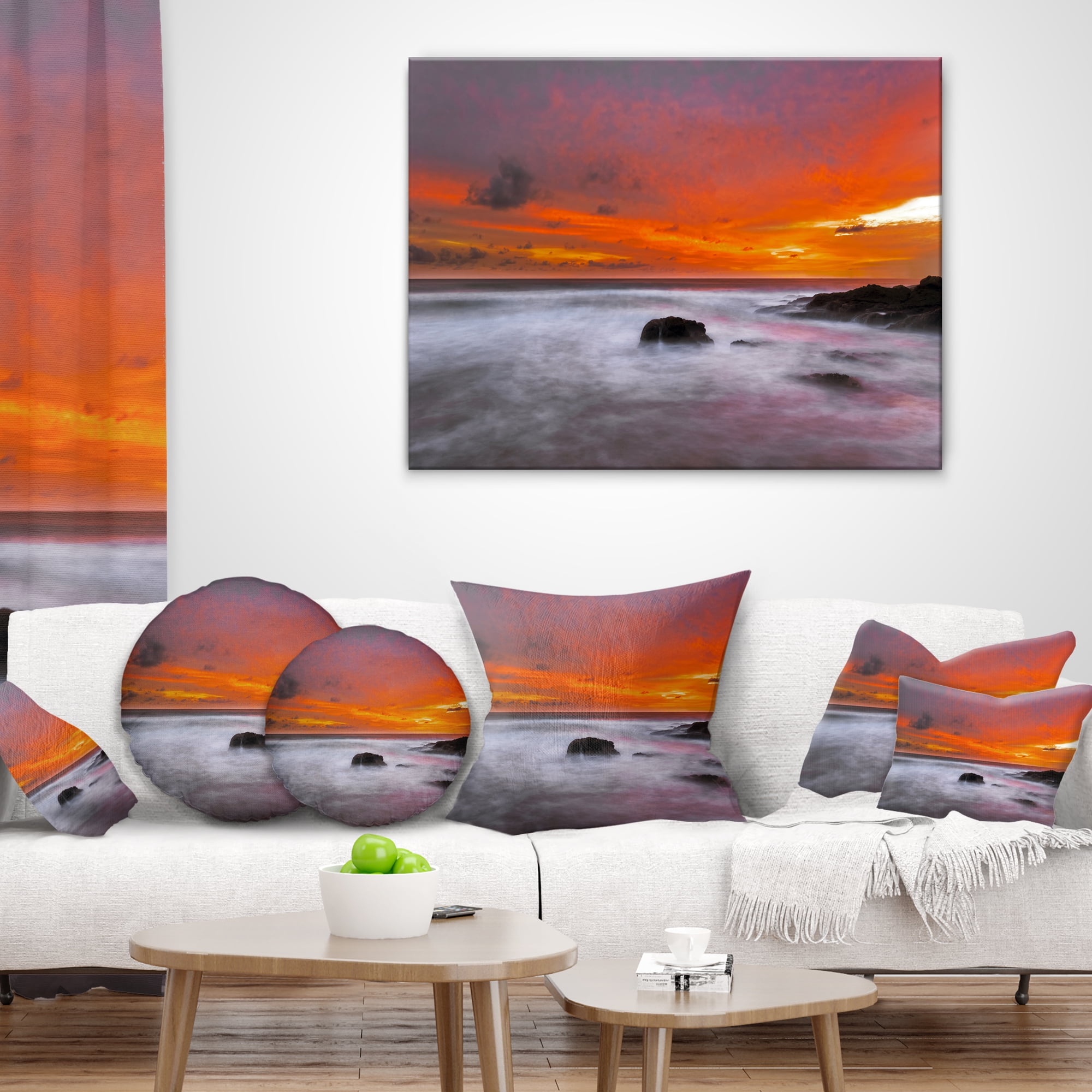 Designart Vividly Colorful Tropical Beach at Sunset - Seascape Throw Pillow - 18x18