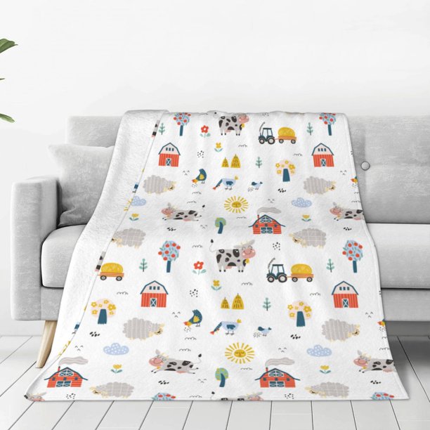 Balery Farm Animals Manta de Felpa Suave y Acogedora – Cobija de Franela Aterciopelada para Cama, Lavable y Cálida para Sofá, Mascotas, Transpirable-80"x60"