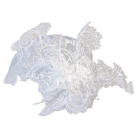 Bridal Flower Veil Bride Headpiece Lace Pearls Elaborate Hair Accessory for Parties Proms Masquerade