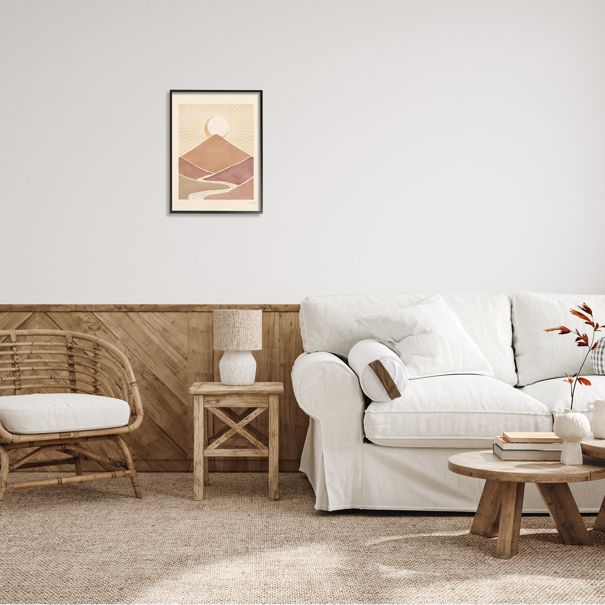 Stupell Industries Boho Desert Crescent Moon Vintage Mountain River Landscape, 16 x 20,Design by Janelle Penner